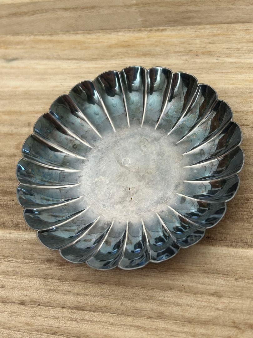 純銀　菊形銀茶器小皿 K.UYEDA銀製950 STERLING37g