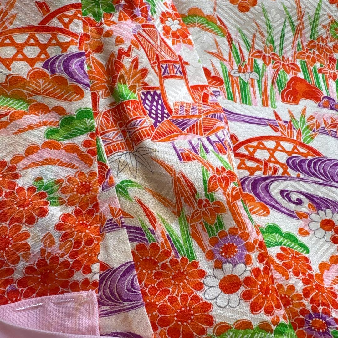 レトロ　総柄　正絹　七五三着物　3歳　女の子　被覆　襦袢付き　3点セット