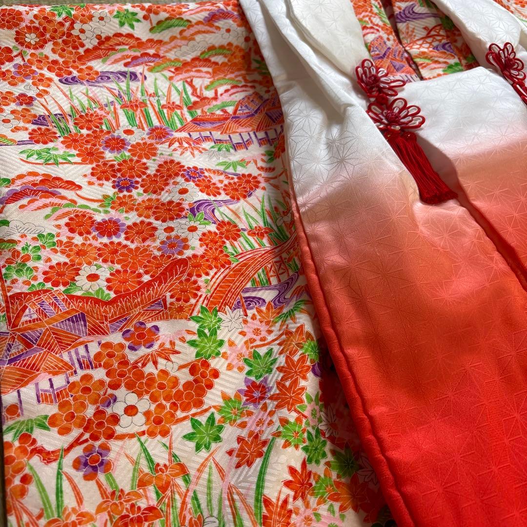 レトロ　総柄　正絹　七五三着物　3歳　女の子　被覆　襦袢付き　3点セット