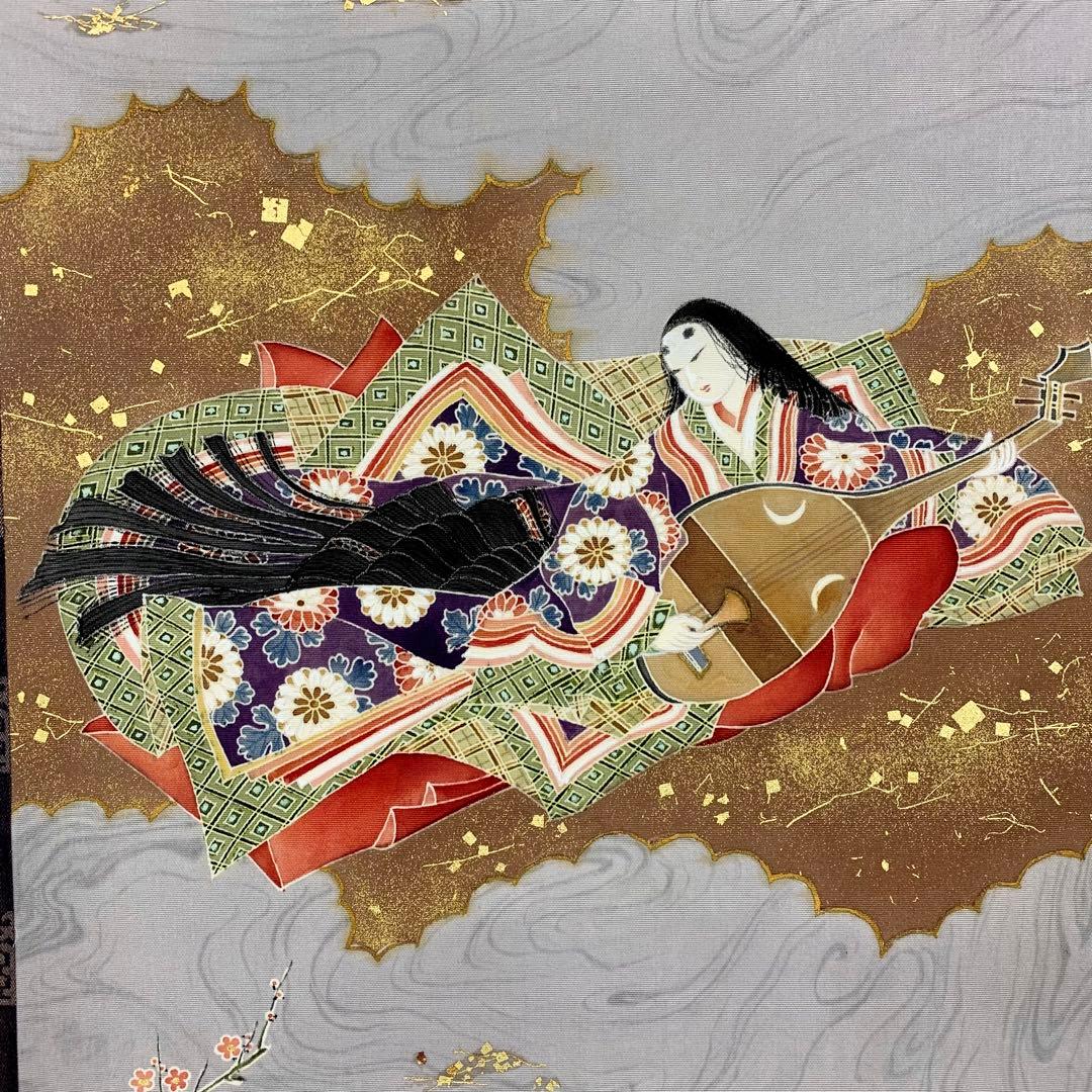 掛軸 田中鈴夫 友禅織 琵琶姫 共箱 染め物 伝統工芸