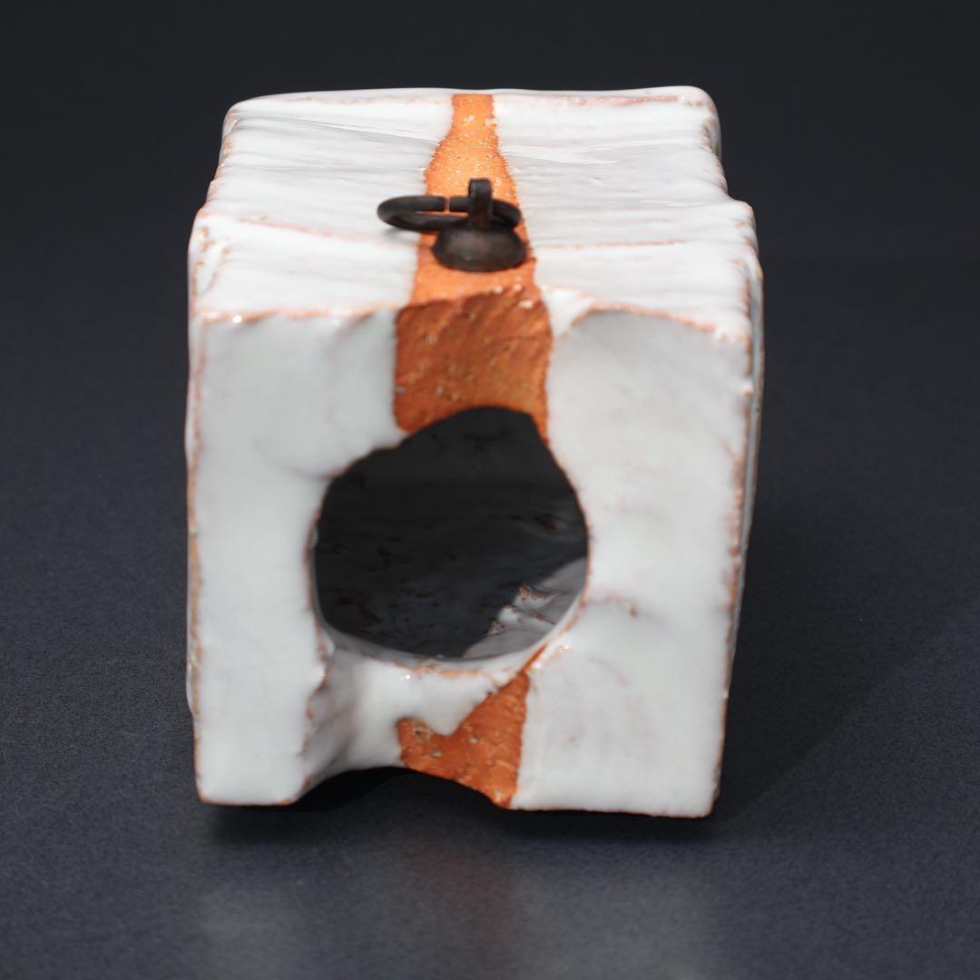 【茶道具】白釉掛分掛花入　萩焼　大和保男　共箱　白　R1561ダN3