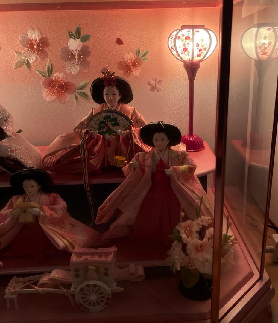 【未使用】ひな人形　ガラスケース　ライト付き