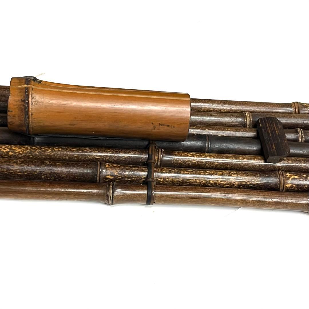 希少・時代物■黒竹　垂撥（すいはつ）7本組・掛け花器・茶道具・竹工芸・インテリア