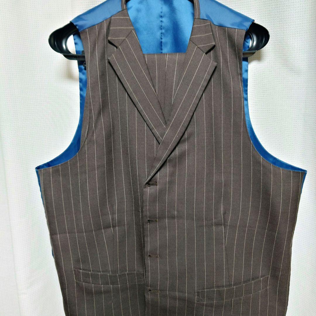 ■最終値引■【大きいサイズ】 フルオーダースリーピーススーツ ブラウン 美品
