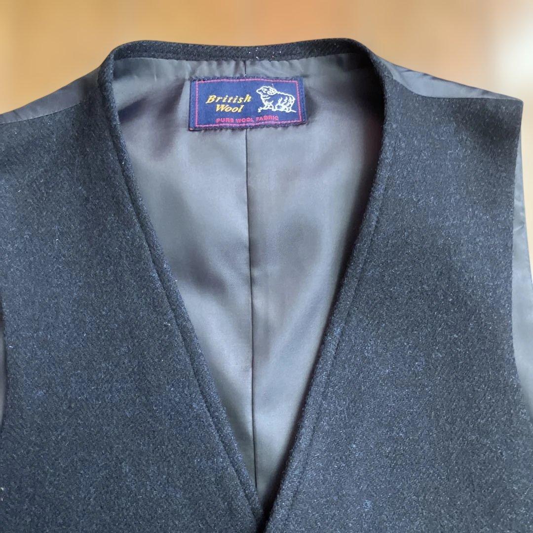 DPI製　オーダー3ピース　ブリティッシュウール　ネイビー　ヘリンボーン　BB6