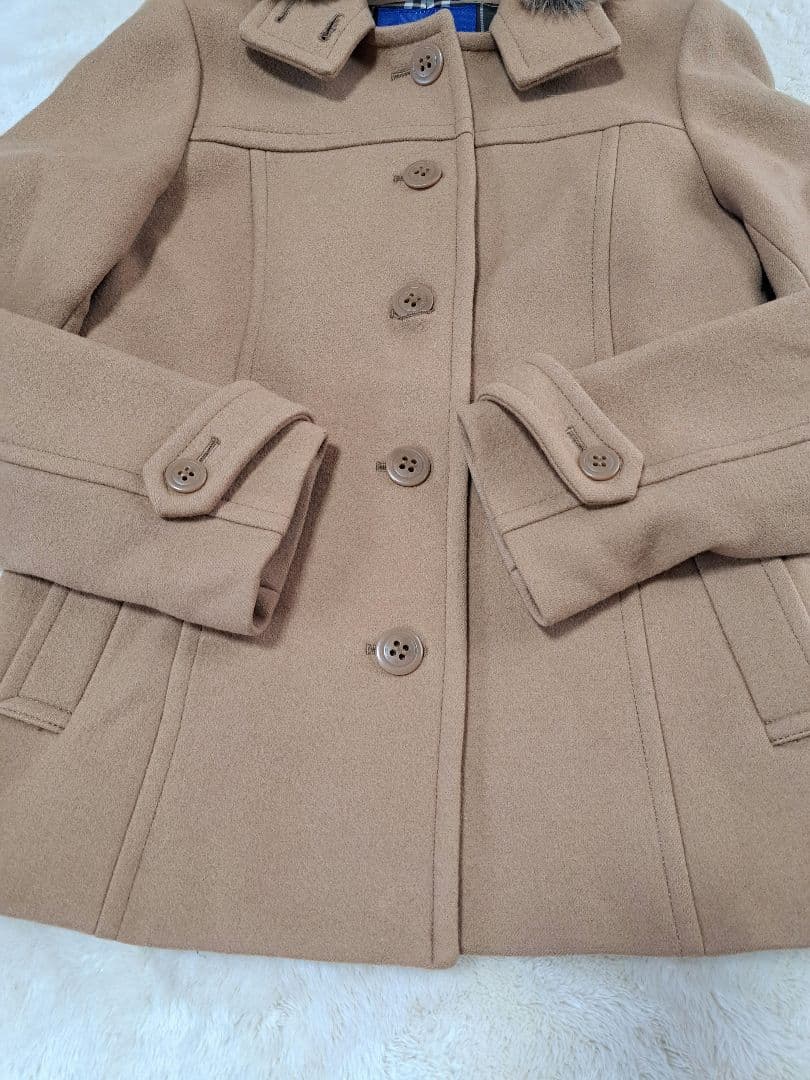 バーバリーブルーレーベル　ウールコート　ノバチェック　ロゴボタン　キャメル　M