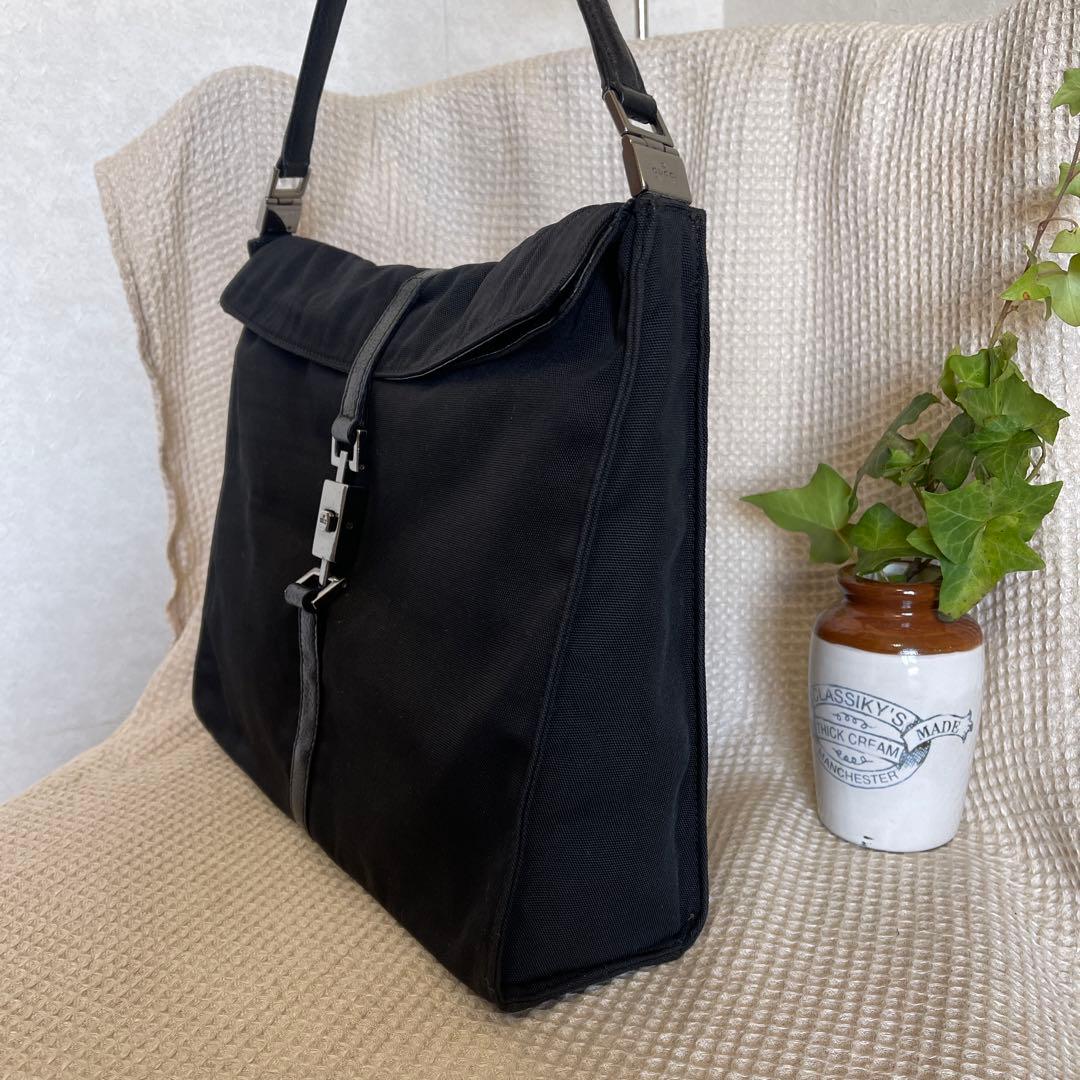 ◇ GUCCI グッチ ワンショルダーバッグ ナイロン×レザー ブラック ◇