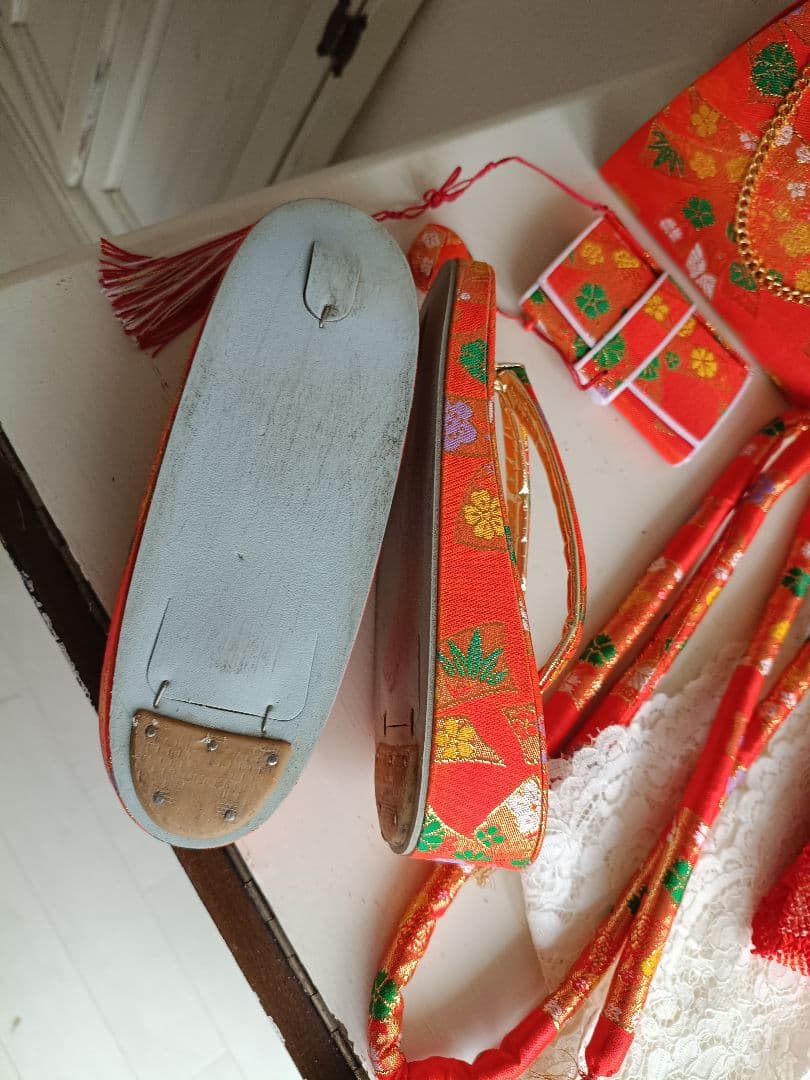 刺繍いりブルーピンクの着物に白シルバーの作り帯セット☆七五三などに