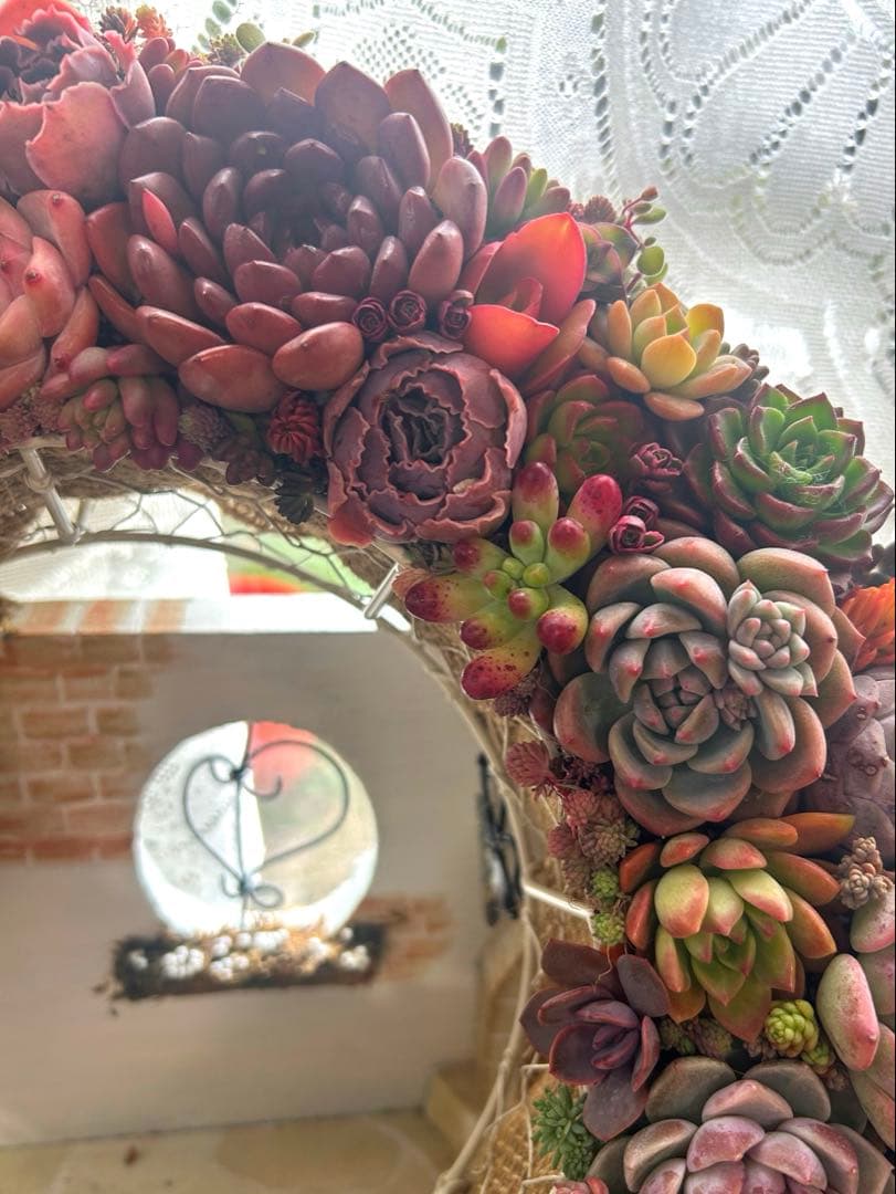 ❤️多肉植物そのまま飾れる❤️グラデーションリース❤️アイアンリース大きめ約35㎝
