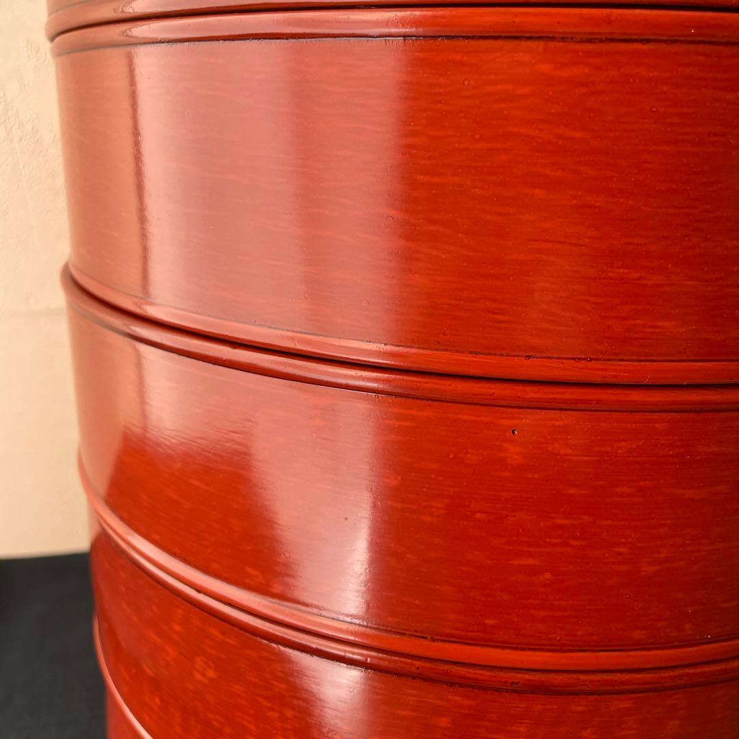 木製　漆器　丸型　重箱　5段重　朱塗り　四国塗　後藤塗　寿司桶　蓋物　日本製