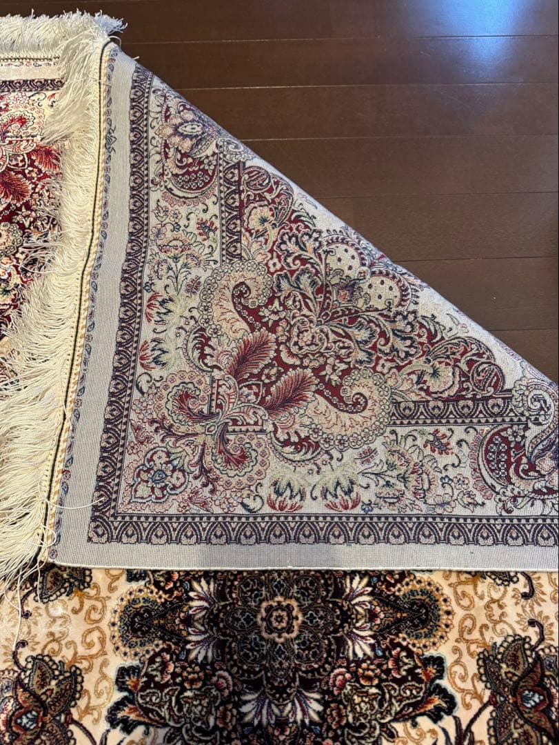 イラン製 ペルシャ絨毯 カシャーン 優雅な艶　高密度 クリーム×バーガンディ