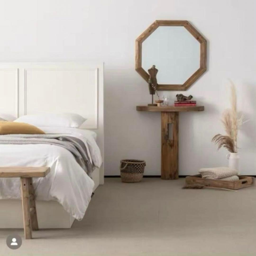 鏡　ミラー　壁掛け　立て掛け　木製フレーム　お洒落　ウッドフレーム　八角形　円形