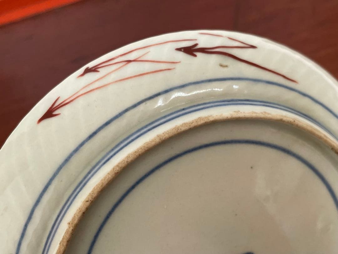 #1 骨董　アンティーク　色絵古九谷　撫子蝶々図　丸皿　五寸皿　角福　初期伊万里