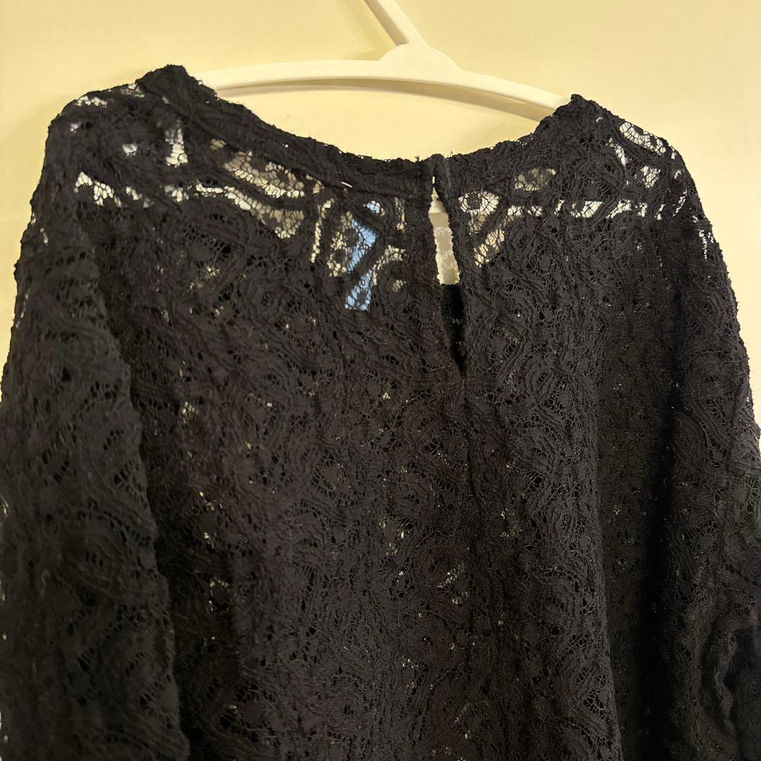 IENA ペイズリー ストレッチレースプルオーバー　ブラック