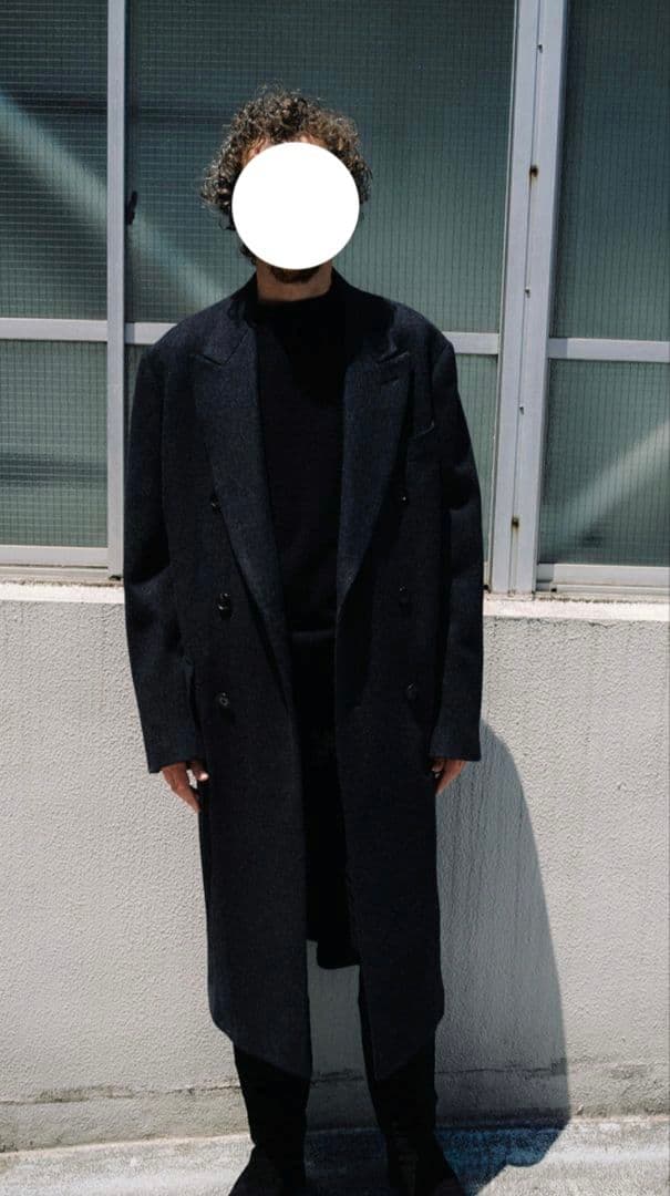 COMOLI、ウールヘリンボーンダブルチェスターコート、サイズ２