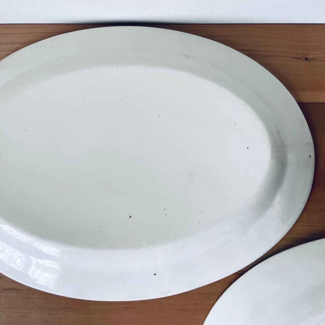 オーバルプレート ホワイト リム オーバル皿 大皿 平皿 アンティーク 陶器