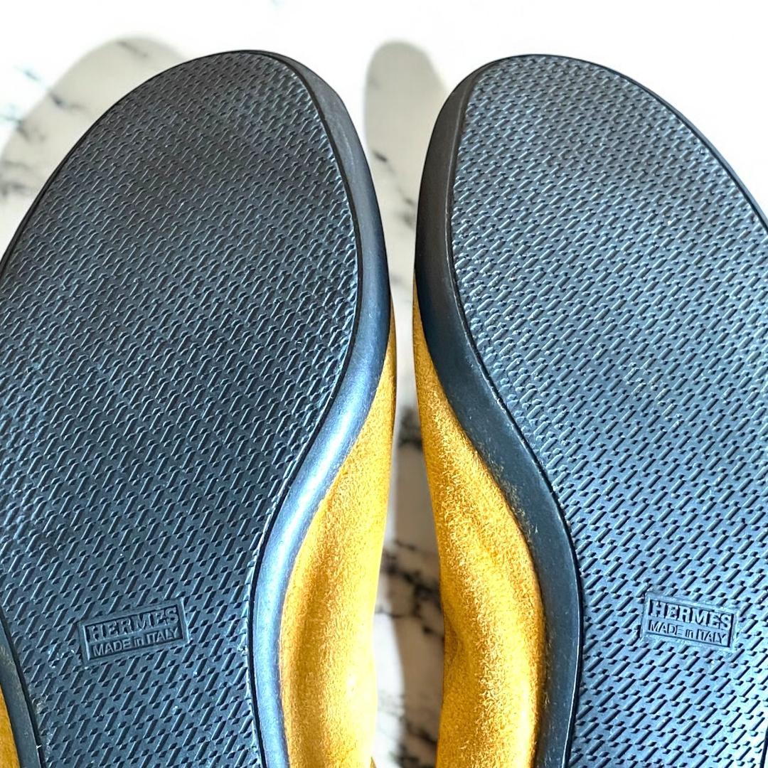 靴 HERMES Suede Ballet Shoes Pumps Camel