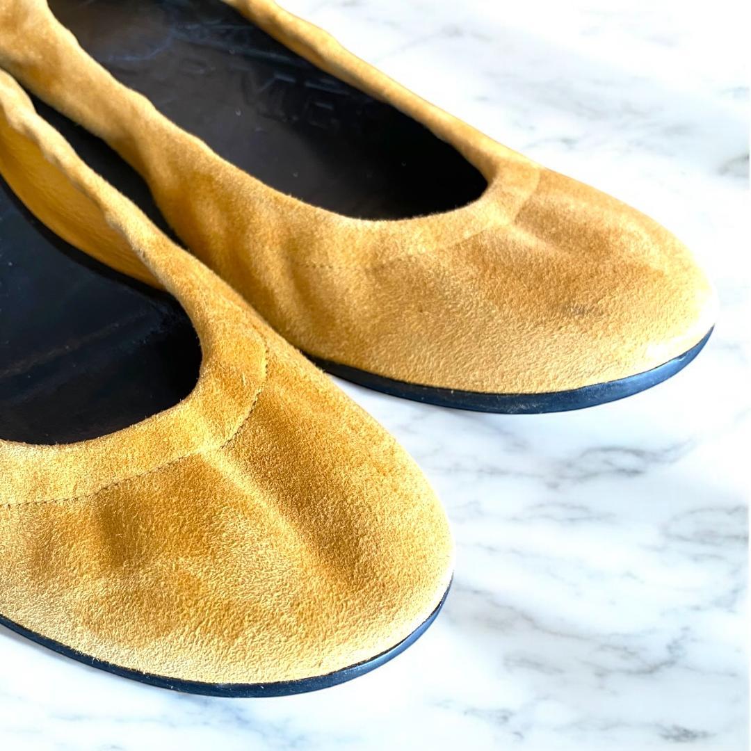 靴 HERMES Suede Ballet Shoes Pumps Camel