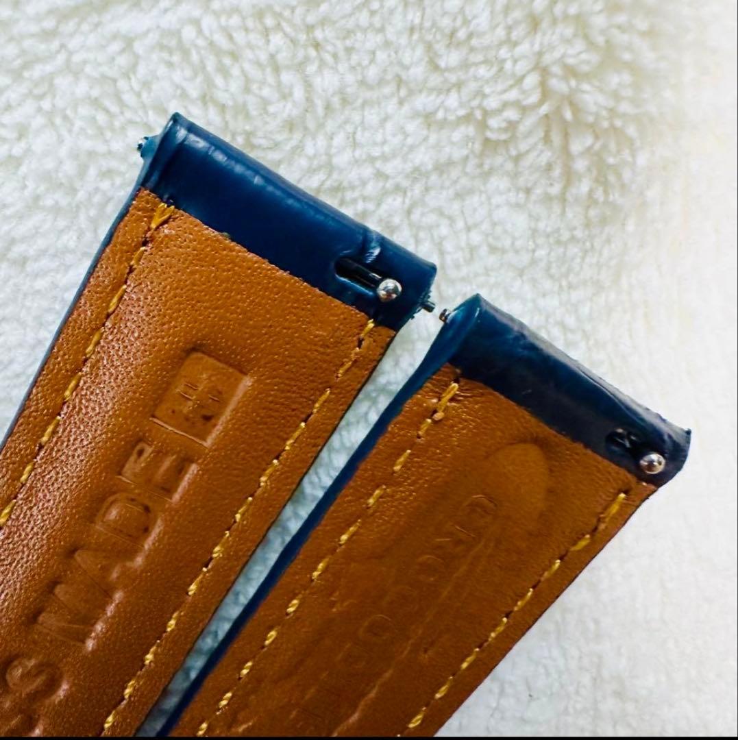 1031#18mm-16mmミッドナイトブルー★本物クロコダイルベルト★スイス製