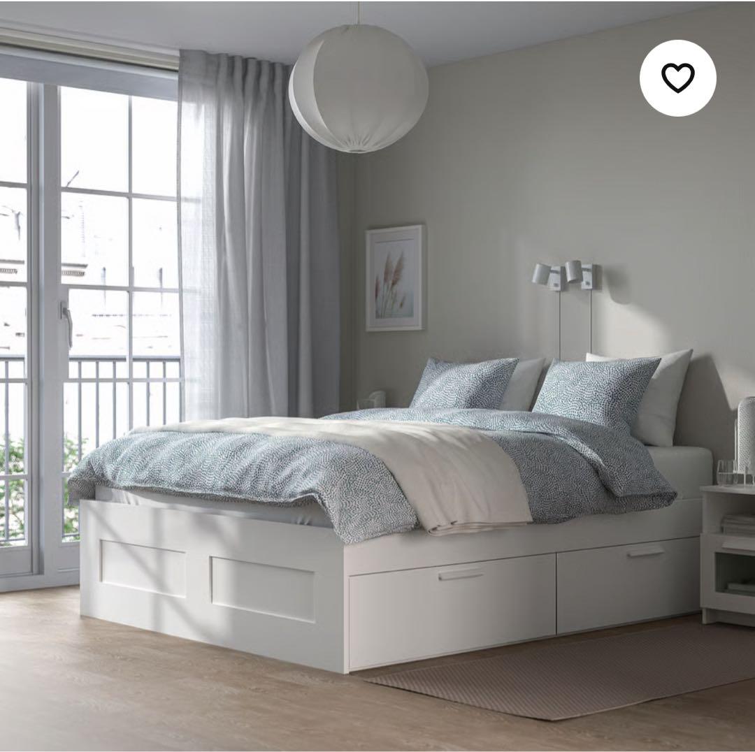 【IKEA】ダブルベッドフレーム 引き出し付き ホワイト