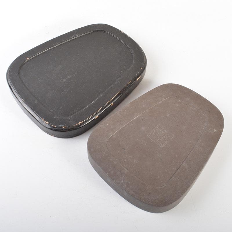 中国　書道具　神獣刻　端渓硯　唐木箱付　V　R7390