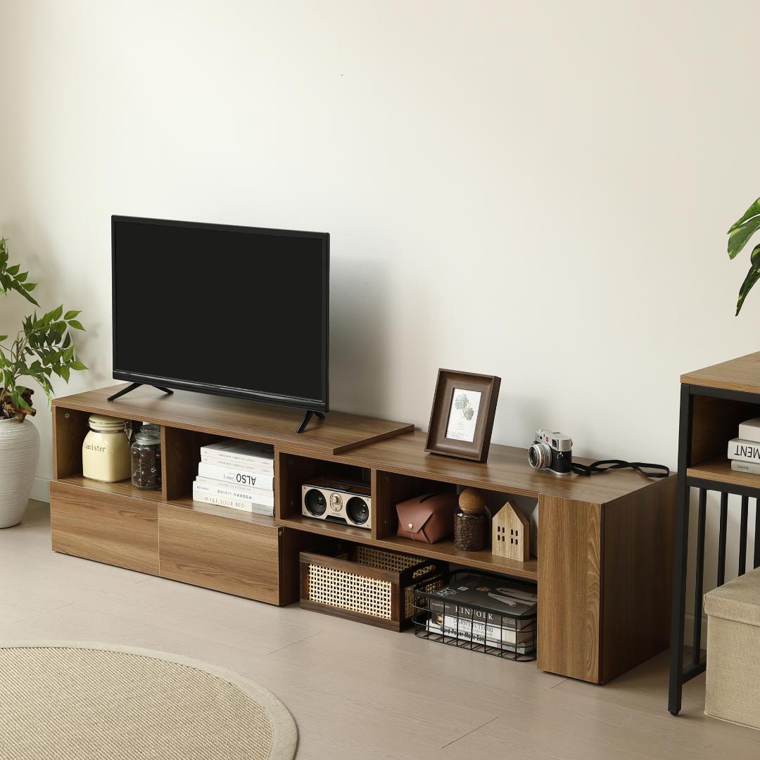 テレビ台 ローボード 収納 伸縮自由 L字収納　幅95～169cm　BROWN