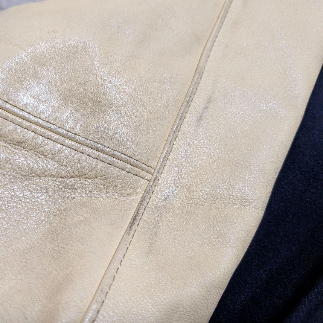 VAN JAC スタジャン ウール 袖レザー 本革 裏地キルティング