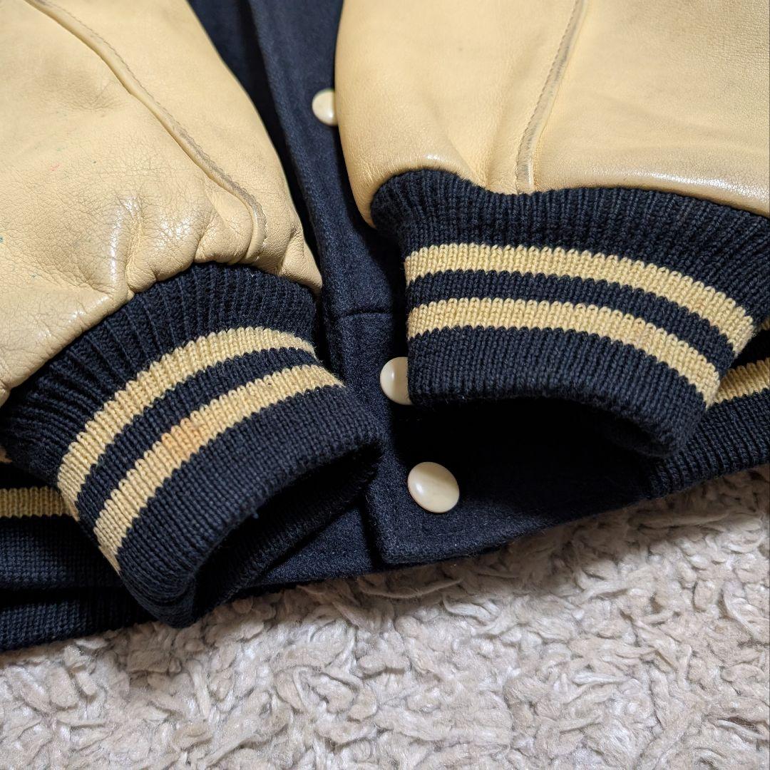 VAN JAC スタジャン ウール 袖レザー 本革 裏地キルティング