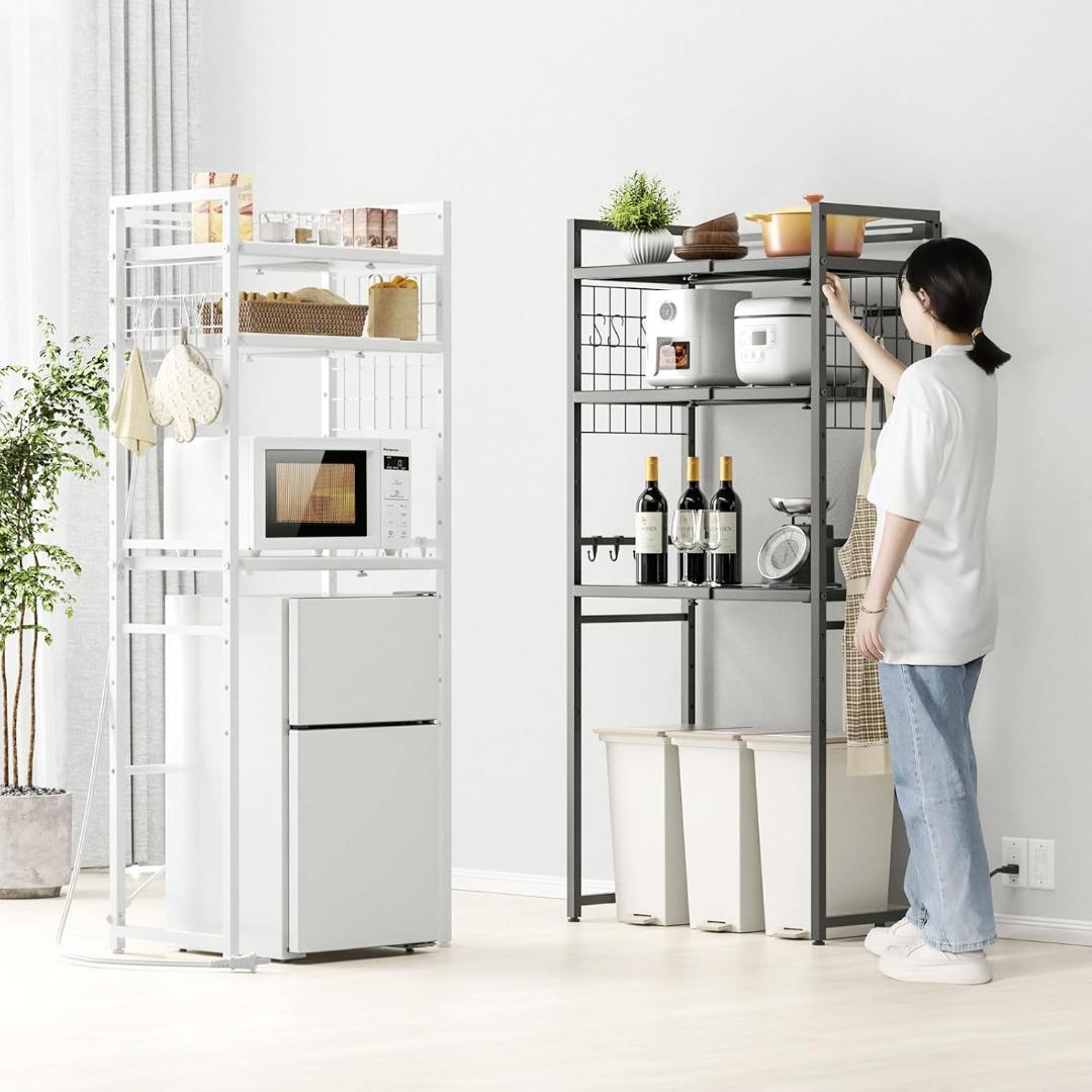 ゴミ箱上ラック 冷蔵庫上ラック 伸縮可 2口コンセント付き 多機能 新生活