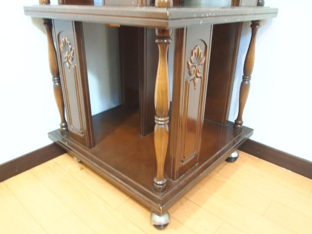 【良品】徳田家具 TOKUDA アンティーク調 キャスター付ブックスタンド/本棚