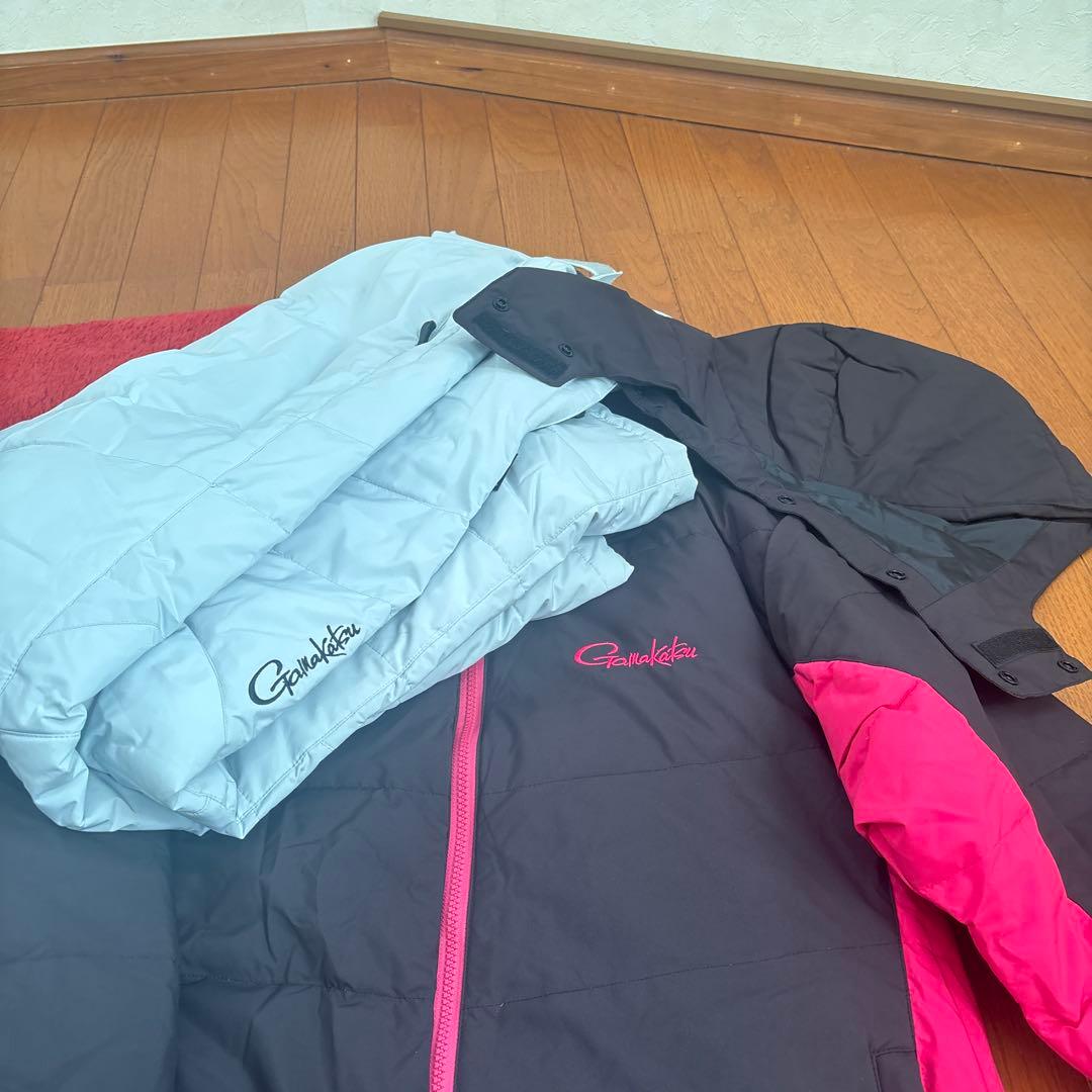 がまかつ　ダウン上下フード付き黒ピンク