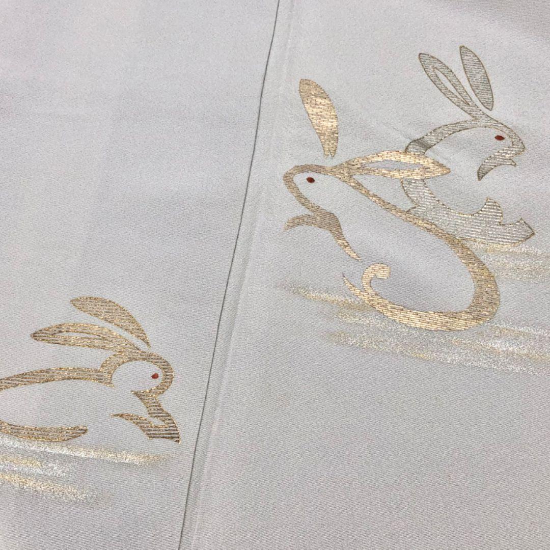 ☆ 付下げ うさぎ柄 兎 金彩 白鼠色 K-5513