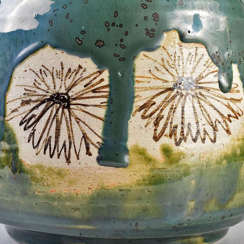 北大路魯山人作　織部焼　青織部　花文　水指　荒川豊蔵極め箱　M　R7589B