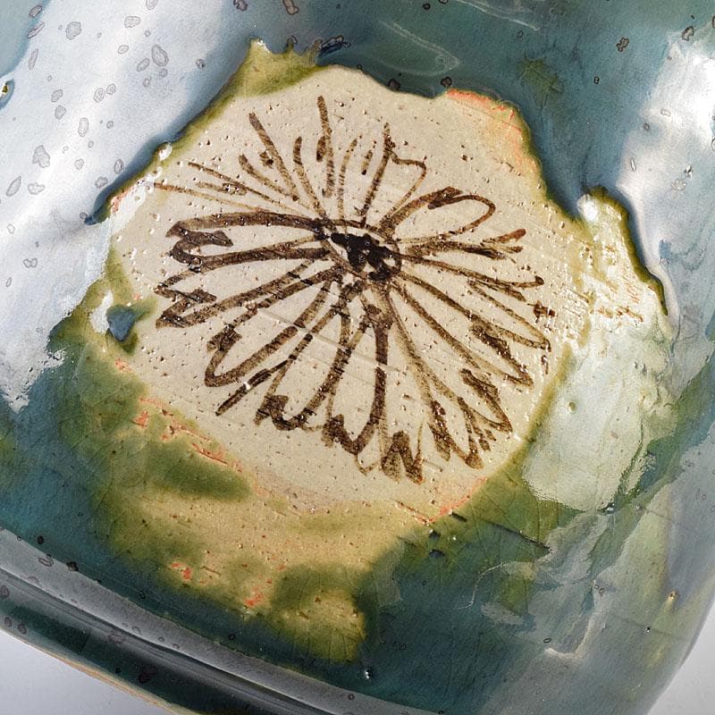 北大路魯山人作　織部焼　青織部　花文　水指　荒川豊蔵極め箱　M　R7589B