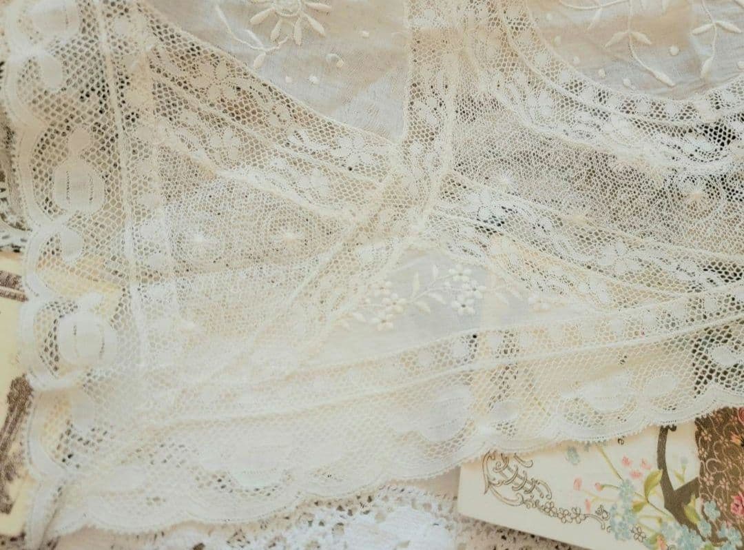 希少フランスアンティーク ノルマンディレース  レクタングルドイリー　レア長方形