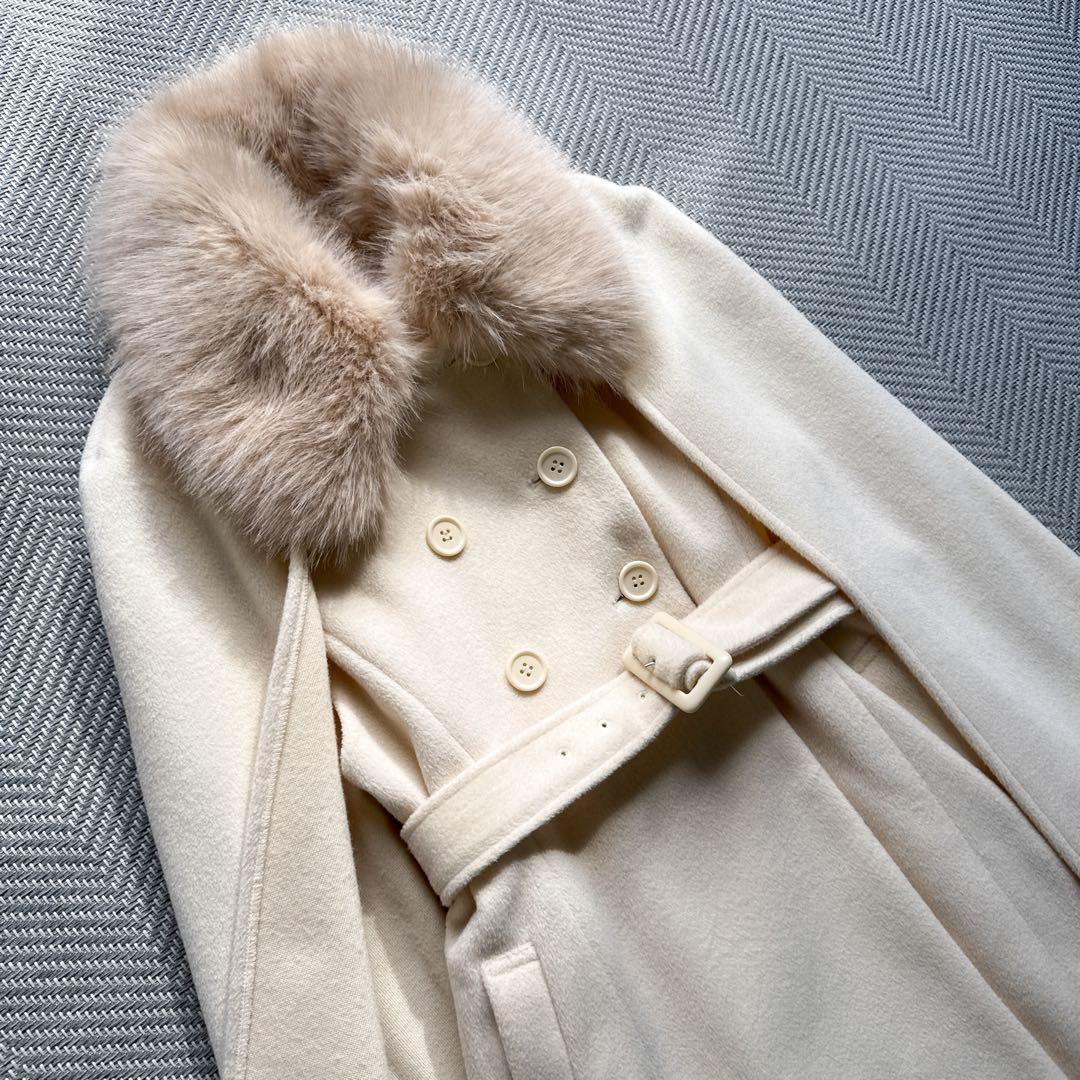 美品 eimy istoire フェイクファーカラーマントコート （WHITE）