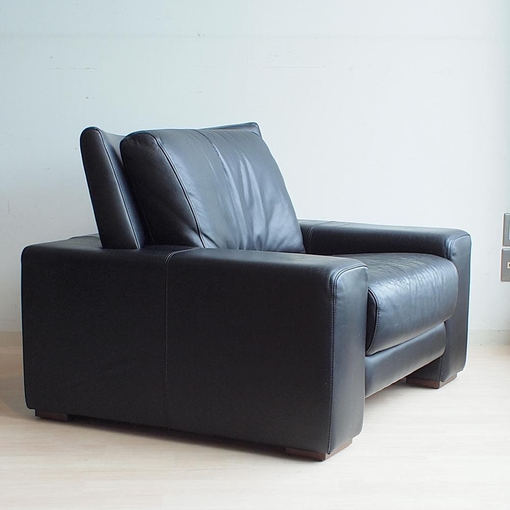 イタリア製 ニコレッティ/Nicoletti 本革 ソファ 1人掛け 黒革