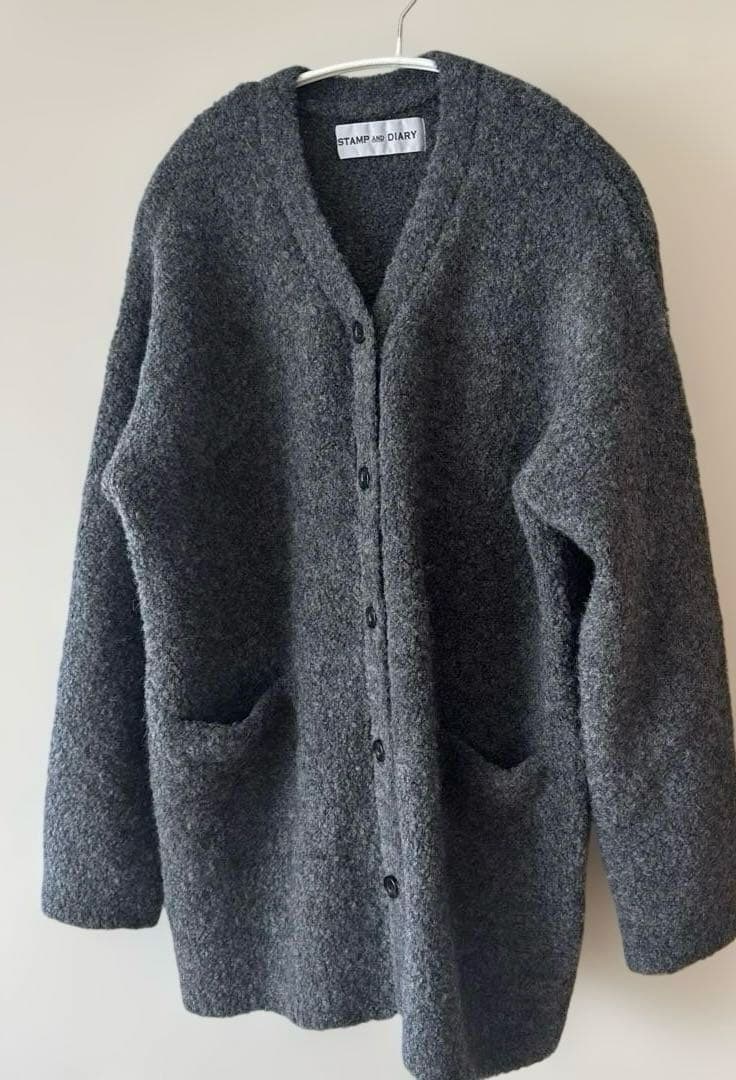 新品未使用　stamp and diaryブークレ ロングカーディガン　グレー
