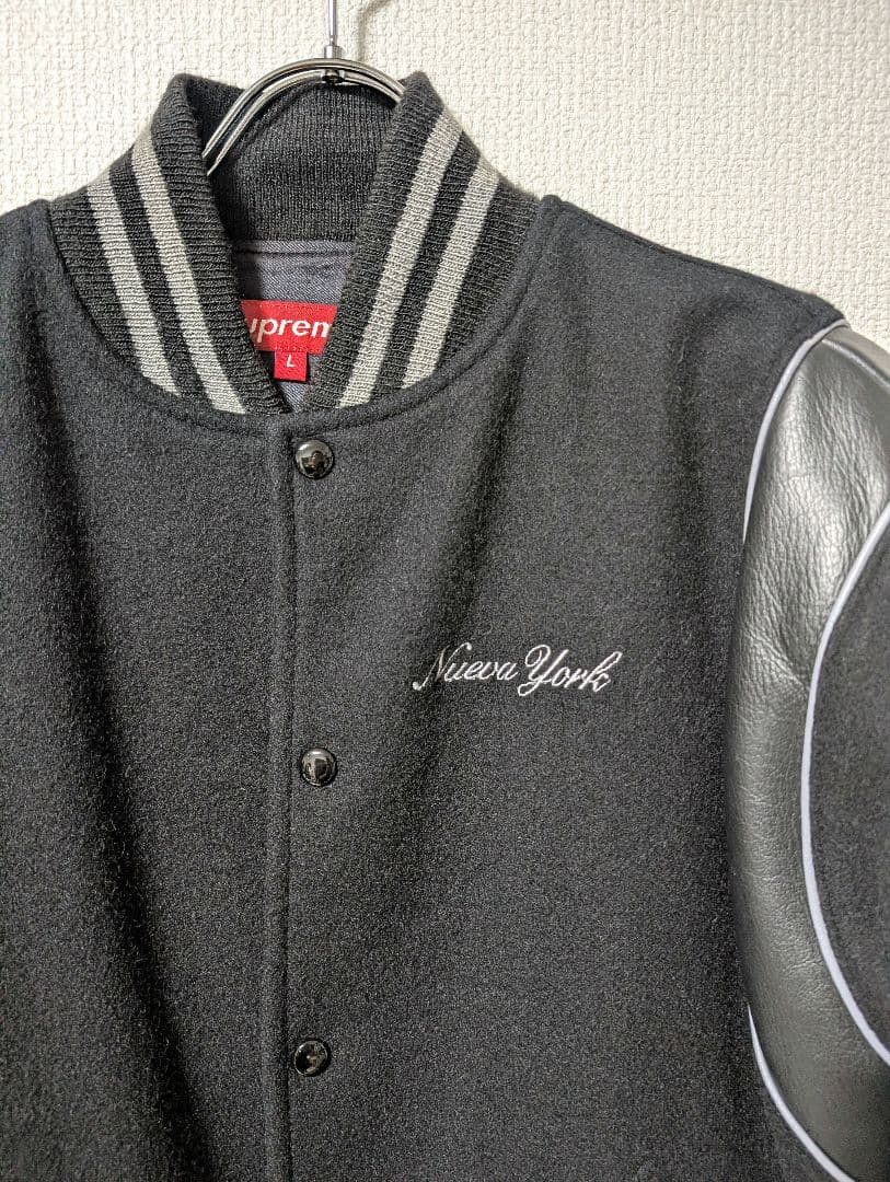 Supreme スタジャン L 黒色 レザー袖