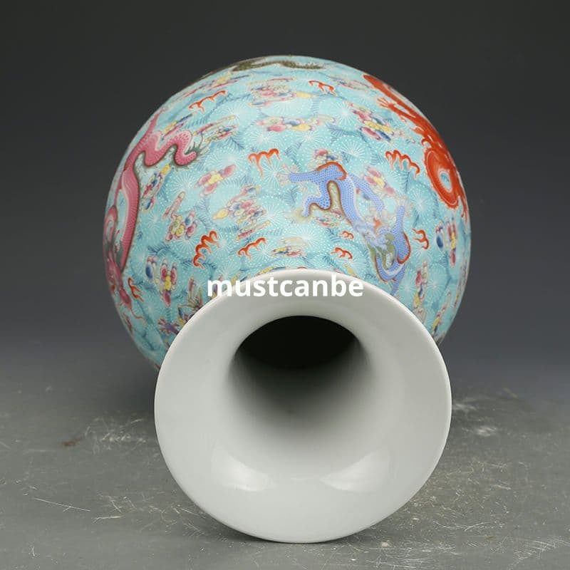 清雍正琺瑯彩竜紋帯夜光賞瓶 景徳鎮 陶磁器 装飾品 現代工芸品美術品 置物