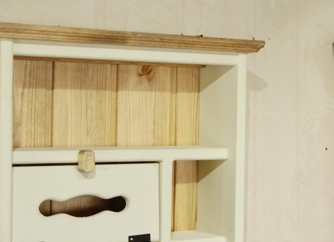 ハンドメイド　ホワイトシャビー　ティッシュシェルフ タオルホルダーつき