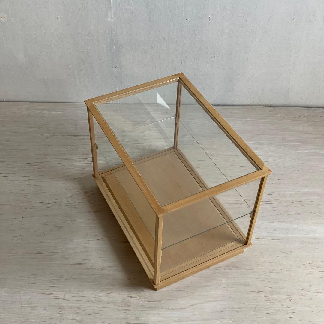 g305 古い木製ガラスケース 2段 卓上ショーケース 扉なし