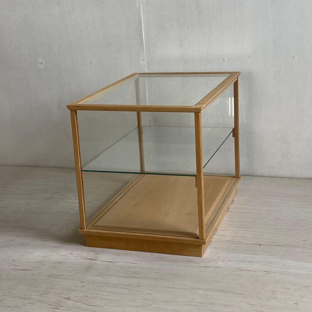 g305 古い木製ガラスケース 2段 卓上ショーケース 扉なし