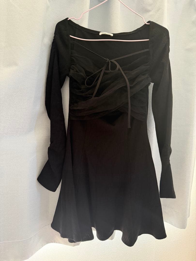 ワンピース m me eme Cross tulle flare mini onepiece