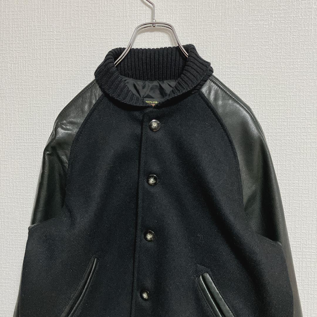 USA製SKOOKUM袖革ボタンスタジャン34黒x黒スクーカムアワードジャケット