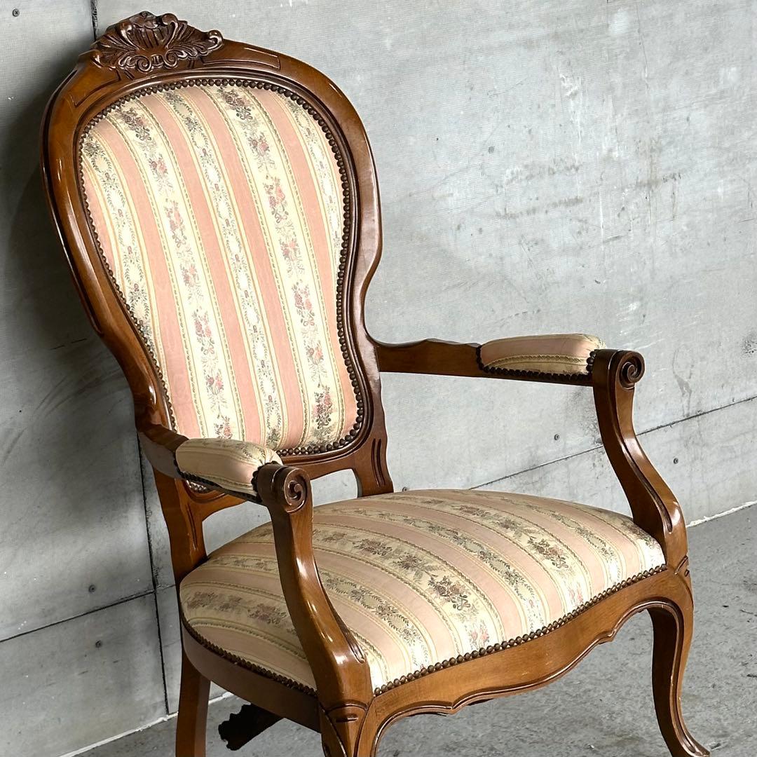 ★90s★ ロココ調 彫刻アームチェア イタリア クラシック 猫脚 彫刻