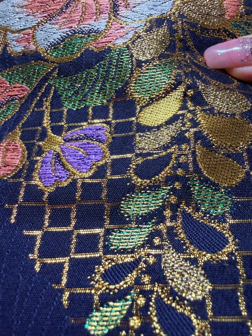 高級 袋帯 正絹 六通柄 辻が花 ブラック ゴールド 振袖 訪問着 色無地