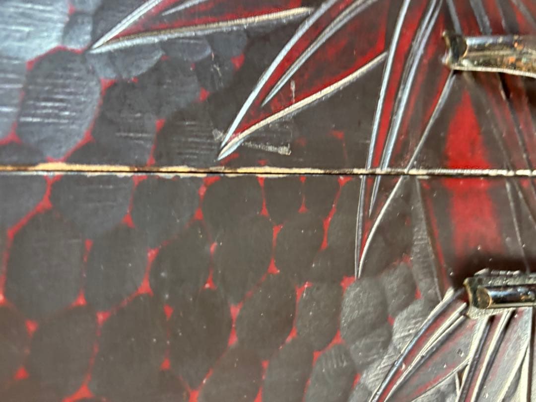 昭和レトロ　鎌倉彫り　竹彫刻の木製 小タンス 漆塗り　10段引き出し