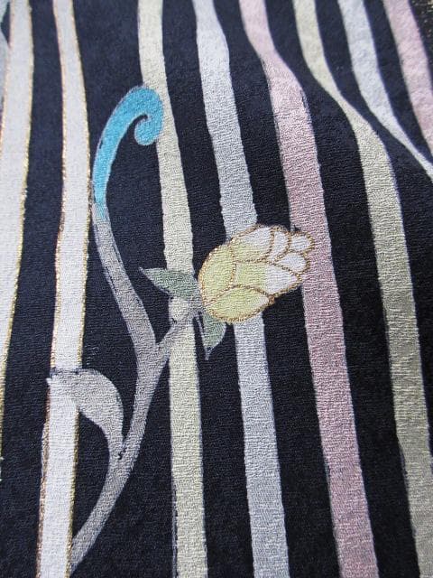 新品同様！アールデコ柄＊手描き＊濃いネイビー＊高級＊訪問着＊１５８ｃｍ＊裄６６