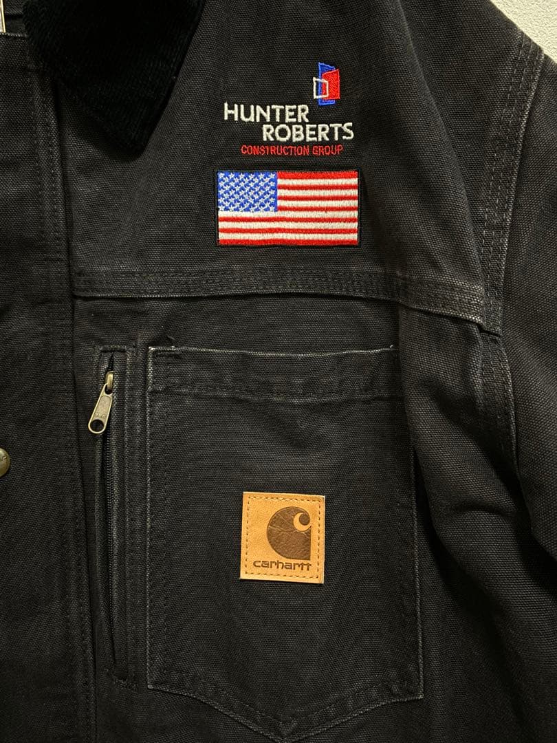 カーハート　ブラック　ジャケット　ダック生地　Carhartt　 襟コーデュロイ